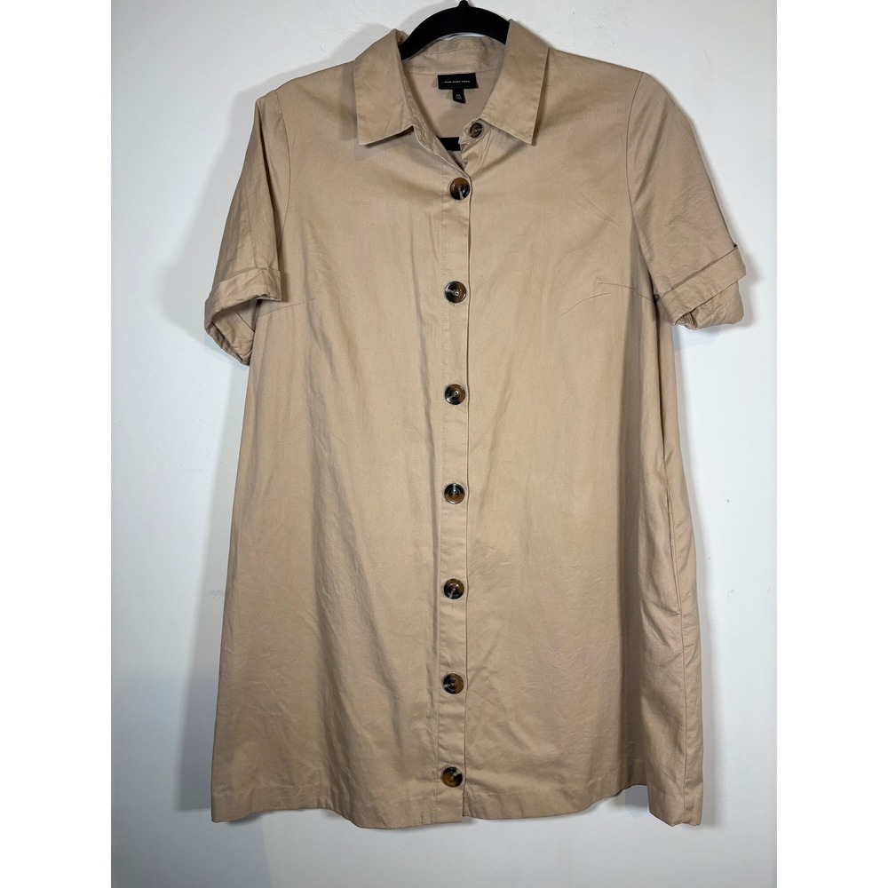 Who What Wear Shirt Dress Tan Khaki Button Front Pockets Size Minimalist M